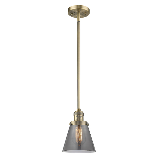 Innovations Lighting Small Cone Vintage Dimmable Led 6" Brushed Brass Mini Pendant, Smoked Glass 201S-BB-G63-LED